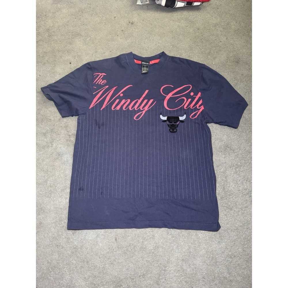 Adidas Chicago Bulls The Windy City T Shirt‎ Men's Large NBA Pinstripe Graphic
